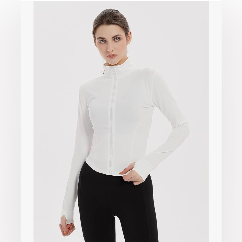 WOMENS ATHLETIC FULL ZIP LIGHTWEIGHT WORKOUT JACKET WITH THUMB HOLES